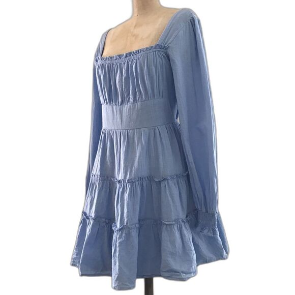 Altar'd State Light Blue Square Neck Long Sleeve Cottage Core Mini Dress NEW - S - Picture 3 of 10